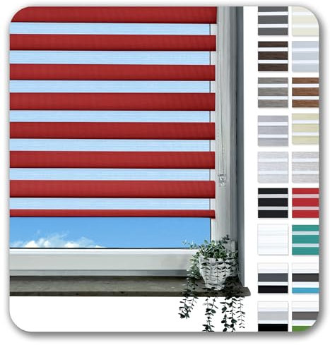 Rollmayer Doppelrollo Klemmfix ohne Bohren Klemmrollo Fensterrollo Duo Rollo Sonnenschutzrollo Zebrarollo Seitenzugrollo für Fenster und Tür (Rot - 85 x 130 cm - BxH)