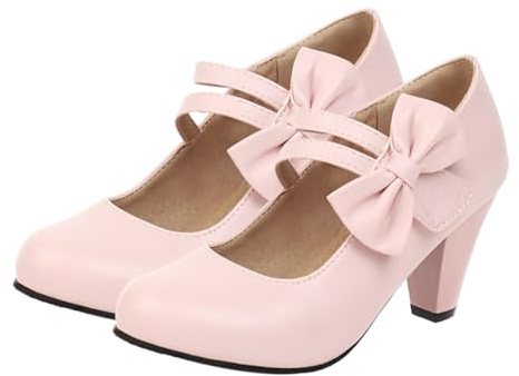 Jane Shoes Toe Low Heels for Heels Ankle Pin Platform High Heels Character Block Heel Pump Toe High Pumps Closed Pumps for Women Pointed White Inside: Pu