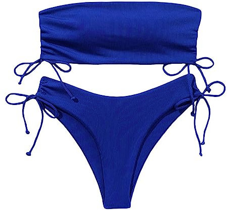 MEIBAOGE Maillots de bain bandeau sans bretelles pour femme avec cordon de serrage 2 pièces pour femme