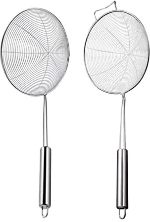 OKUMEYR 2pcs Stainless Steel Colander Cooking Oil Strainer Wire Mesh Strainer Noodle Strainer Cooking Sifter Kitchen Spider Strainer Soup Skimmer Kitchen Fine Sieve Pasta Skimmer Silver