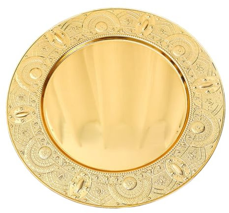 OKUMEYR European Style Fruit Plate Candy Plate Jewelry Tray Vanity Jewelry Dish Round Cake Stand Round Dinner Chargers Wedding Charger Plates Cake Pan Gold Serving Tray Wrought Iron Golden