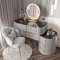 Schminktisch-Set mit Schubladen, Beistellschrank und Stuhl, Beine aus Massivholz, Klavier-Finish für Familienschlafzimmer, Damen, Mädchen, Grau