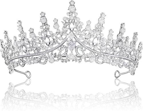 Krone Damen Fasching, Krone Prinzessin Erwachsene Diadem Silber, Prinzessinnen Krone Mädchen Tiara Damen, Diadem Hochzeit Karneval Geburtstag Party Prinzessin Krone Kostüm Damen Accessoires