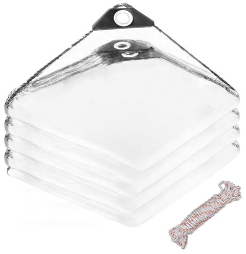 FOGAWA 3 x 4 m Bâche Transparente avec œillets, 400g/m² Bâche Imperméable en PVC, Bâche de Protection Exterieur, avec 10m de Corde de Fixation, pour Jardins, Serres, Plantes, Piscines, Garages