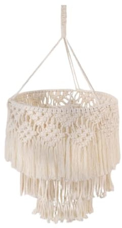 FewNvWa Makramee Lampe, Pendelleuchte, Handgefertigter Lampenschirm für Wohnräume, Style B