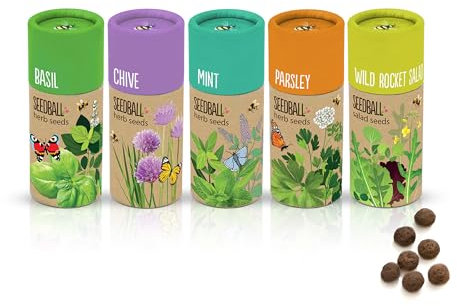 SEEDBALL Herb Seed Mix | 'Gift of The Year 2025' Finalist | Eco-Friendly Grow Your Own Herbs - A Collection of Basil, Mint, Chives, Parsley & Wild Rocket Salad (Set of 5 Tubes, 20 Balls in Each)