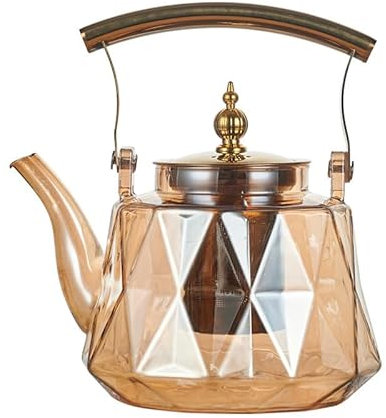 Swtgaah Teiera con diamanti dorati, elegante teiera in acciaio inox a forma di diamante, 1000 ml/1200 ml, design di lusso con filtro, teiera color oro di alta qualità per amanti del tè (1500 ml)