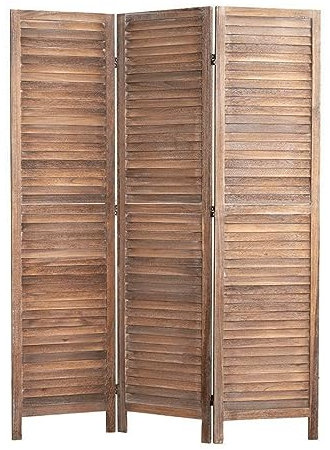 Faltbarer Raumteiler aus Holzlatten mit 3 Wandpaneelen