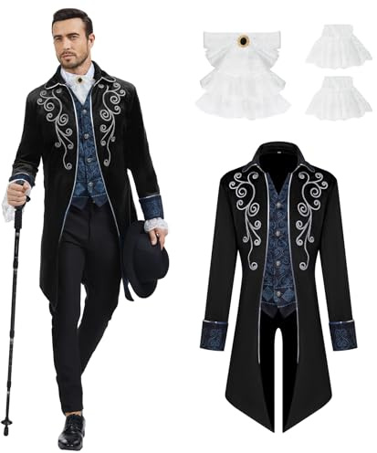 rumnigh Giacca frac medieval da uomo Steampunk | Frac gotico medievale in velluto con ricami, ideale per eventi a tema steampunk, balli in maschera e Halloween