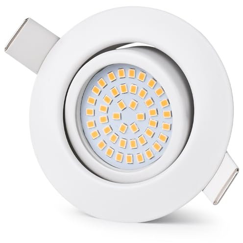 GeyouLux LED Einbaustrahler 230V Dimmbar 68mm 6W IP44 LED Spots 45° Schwenkbar 3000K Warmweiß Deckenspots für Badezimmer Küche Wohnzimmer Einbauspots Flach Einbauleuchten Weiss 1er set