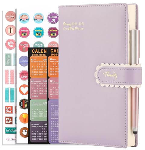 MLjtoyo Terminplaner 2025, A5, Tag pro Seite, Produktivitäts-Tagesplaner von juli 2025 bis juni 2026, Agenda-Organizer, Monatsplaner mit monatlichen Registern, Aufklebern, Stift, Rückentasche