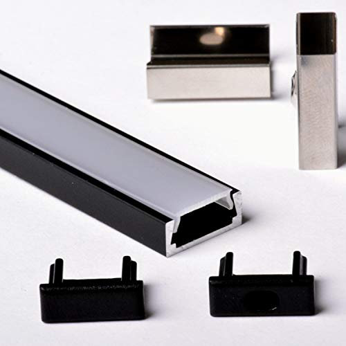 AFTERTECH 1metro 1506N 15x6mm Profilo Alluminio Nero Piatto con Copertura 1m Per Strisce Strip LED Barra Rigida 1MT + Cover Opaca (1x 1m 1506N fog)