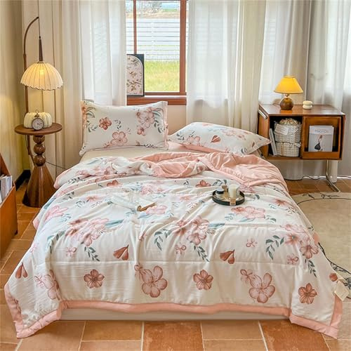 Odot Bettdecke Ohne Bezug Nutzbar Winter, 2,5 Tog Waschbare Bettdecke Ohne Bezug Dünne Sommerbettdecke Leicht Doppelseitige Sommerdecke für Bett Sofa (Magnolie,220 * 240cm)