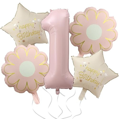 DazzJoy Geburtstagsdeko 1 Jahr Mädchen mit Gänseblümchen Folienballon, Luftballon Deko 1. Geburtstag Mädchen Junge, Ballon 1 Geburtstag Mädchen, Rosa Luftballons Zahlen 1