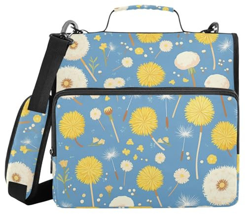Tiny Pusteblumen-Organizer mit 3 Ringen, mit Griff und abnehmbarem Schultergurt, mehrere Taschen, Reißverschluss, Portfolio für Büro, Schule
