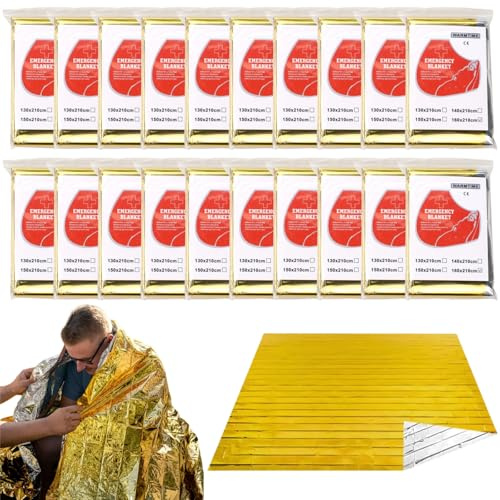 Rettungsdecke,20pcs Rettungsdecke Gold Silber,Erste Hilfe Decke Gold Silber,Erste-Hilfe-Decke