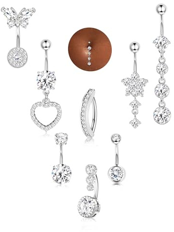 Milacolato 8 Stck Bauchnabelpiercing Chirurgenstahl Piercing Bauchnabel | Chirurgenstahl Piercing Bauchnabel, Bauchpiercing Clicker, Nabel Piercing Schmuck Set für Damen Mädchen 10mm