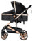 3 in 1 umkehrbarer Kinderwagen,Federung der vorderen Räder,kompakte Einhandfaltung für einfaches Lagern(Schwarz&Gold)