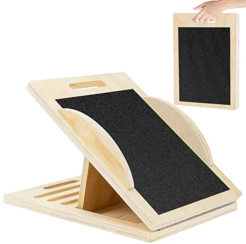 OUUTMEE Wadenstrecker Schrägbrett Holz Spannungsneigungsplatte, 5 Winkel verstellbarer, Balancetrainer, Dehnung nach dem Training,Balanceboard für Erwachsene