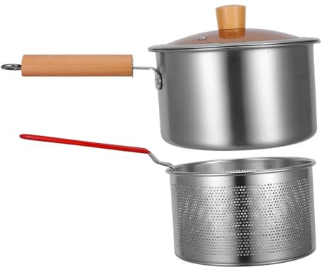 ULTECHNOVO Edelstahl Frittierkorb Mit Topf Satz 18cm Kleiner Fritteuse Brattopf Mit Deckel Ergonomischer Griff Für Kochen Und Braten