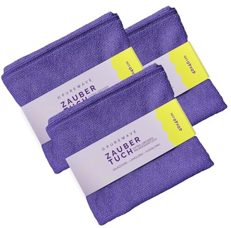 purewave Zaubertuch – Hochwertiges Mikrofasertuch für streifenfreie Reinigung, ideal für Fenster, Spiegel & Oberflächen, waschbar und wiederverwendbar, umweltfreundlich (Violett x3)