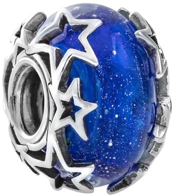 Ruaidhra Sterling Silber S925 Sterne Blau Murano Glas Charms & Beads für Damen,Family,Blume Glühwürmchen Moments Charm Anhänger für Armbänder,Sicherheitskette,Geschenk für Frauen Geburtstag