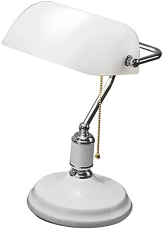TARSHYRY Retro-Nachttischlampe, Vintage-Nachttischlampe, Antike Tischbeleuchtung, Banker-Schreibtischlampe mit Weißem Glaskissenschirm und Metallhalter Zum Lesen, Schlafzimmer, Büro