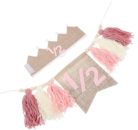 KONTONTY 2 Stück Boho Hochstuhl-banner aus Holzperlen und Quasten Langlebige Geburtstagsdeko für Mädchen Wiederverwendbares Halbes Jahr Partygirlande in Rosa
