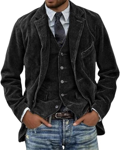 Blazer de Costume Vintage en Velours côtelé pour Homme, Veste de Cowboy élégante, Style Business décontracté, Noir, Taille 3XL