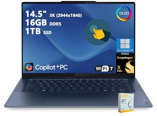 Lenovo Yoga Slim 7X Copilot+AI PC Laptop | 14,5 pollici 3K 90Hz OLED Touch | Snapdragon X Elite (fino a 45 top NPU) | 16 GB DDR5 1 TB SSD | per lavoro professionale retroilluminato Wi-Fi 7 Win11 Pro w