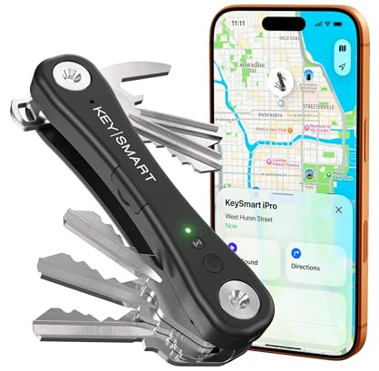 KeySmart iPro (Gen 2) – Schlüsselfinder mit Ton, Schlüsselhalter & Organizer, kompatibel mit Apple „Wo ist?“, kompakt & ordentlich, Tech-Geschenk für Männer,bis 14 Schlüssel, Schwarz