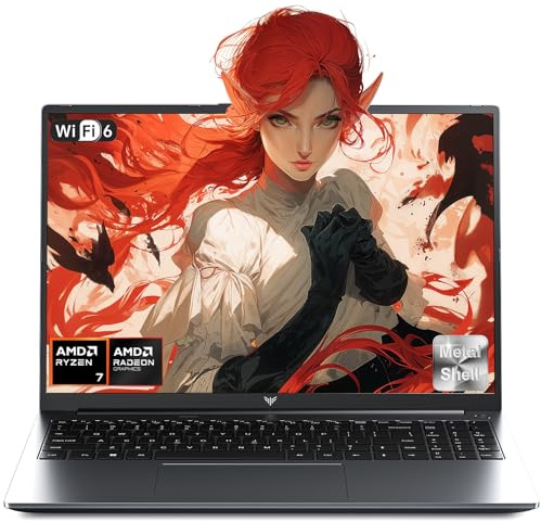 Tivique 16 PC Portatile Gaming Ryzen 7 H255 Fino a 4,9 GHz, 8 core 16 thread, 16 GB RAM DDR5 4800 MHz, SSD 512 GB, 1920 x 1200 FHD Display Computer Portatile, Tastiera Retroilluminata Laptop, WiFi 6