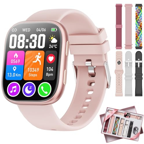 Smartwatch Damen mit 7 Armbänder & Geschenkbox, 1.83 HD Smartwatch mit Bluetooth-Anruf, Fitness Tracker mit SpO2, Pulsmesser, Schlafmonitor, Schrittzähler, IP68 Wasserdicht, 100+ Sportmodi(Rosa)