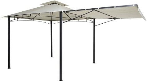 BERLINLODGE Pergola | HxBxT 275x490x250cm | Garten Pavillon | Creme-Beige | Stahl bewegliche Seitenwand 2,5x2,5m