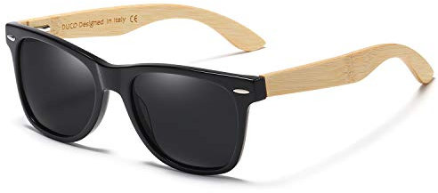 DUCO Polarisierte Sonnenbrille Herren Damen Sonnenbrille polarisiert mit UV-Schutz Walnuss Sonnenbrille mit Holzrahmen Umweltfreundliche Designerbrille 2141 (Gelb)