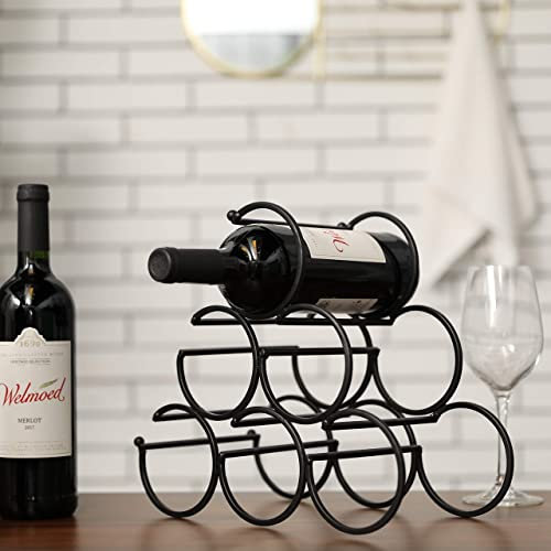 JHY DESIGN Eisen Tisch Weinregal, Wein Flaschenregal Weinregale Freistehender Weinhalter Weinflaschenhalter Tragbarer Weinschrank für Home Counter Bar Küche (6 Flaschen Design, Dia 9cm)