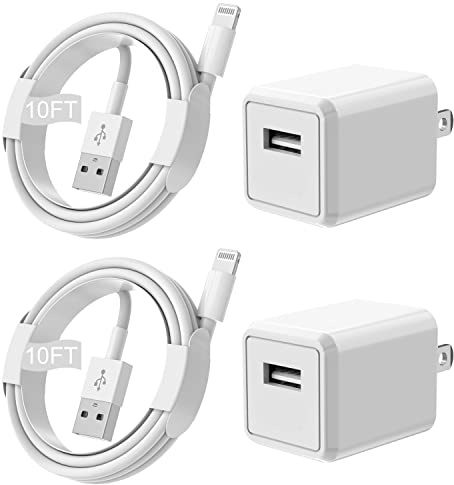 iPhone Charger,Extra Long 2 Pack 10FT Lightning Cable Cube i Phone 12 Charger Charging Transfer Cord Cable with USB Plug Wall Charge Block Travel Adapter for iPhone 14/13/12/11/SE2022/8/7/XS/XR/X/iPad