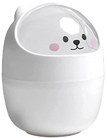 Mini cubo de basura de escritorio con tapa, cubo de mesa portátil, papelera de mesa de maquillaje, para casa, salón, cocina, dormitorio, cuarto de baño, oficina, blanco, amarillo, gris oscuro