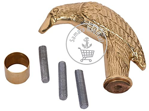 Samara Nautical Gehstock aus Holz, für Herren, Damen, massives Messing, Rabenkrähenkopf, Modedesigner, Gehstock, Messingspitze, Opa Geschenk