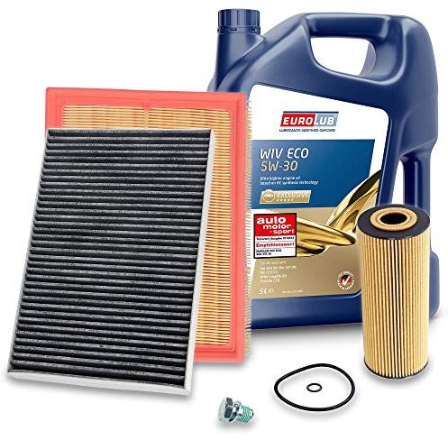 ATEC Germany Inspektionspaket Filterset mit 1x Ölfilter; 1x Luftfilter; 1x Innenraumfilter (Aktivkohle); 1x Ölablassschraube; 1x Motoröl 5W-30 WIV ECO SAE 5 l, KOMPATIBEL MIT - AUDI A4 B6, A4 B7