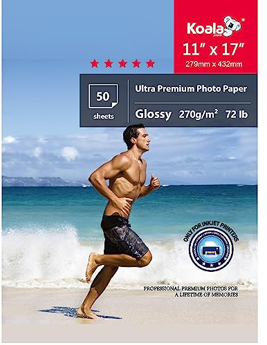 Koala Ultra Premium Fotopapier, 28,9 x 43,2 cm, glänzend, für Tintenstrahldrucker, wasserabweisend, 50 Blatt, 32,7 kg