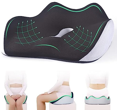 PABTID Memory Foam Sitzkissen Bürostuhl: Ergonomisches Sitzkissen Orthopädisch Autositzkissen Bürostuhl Kissen Rollstuhlkissen für Steißbein Ischias Hämorrhoiden Rückenschmerzlinderung (Schwarz)