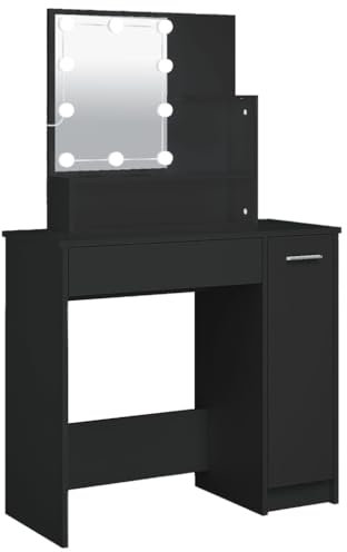 vidaXL Schminktisch, Frisiertisch mit LED Leuchten, Kosmetiktisch Warmweiß Kaltweiß Einstellbar, Frisierkommode mit viel Stauraum, Schwarz
