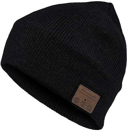 Loowoko Bluetooth Mütze,Unisex Mütze mit Musik,mit Kopfhörer & Lautsprechern, Mütze zum Camping Laufen Wandern,Weihnachten Gadget Geschenk für Männer Papa Frauen Schwarz