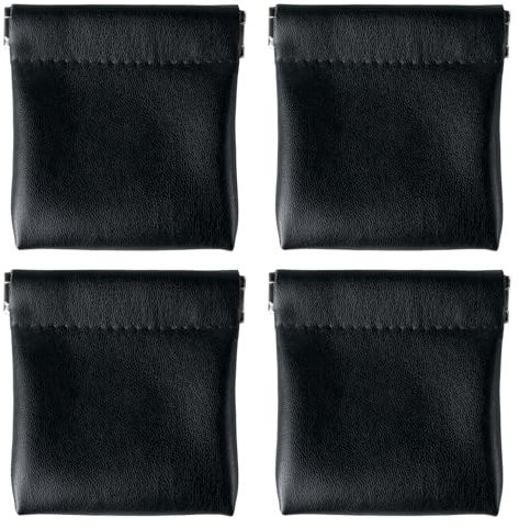 SPDYCESS 4 Stück Kopfhörer Aufbewahrung, Mini Tragbare Kopfhörer Tasche, PU Ledertasche Schutztasche Selbstschließende für Münzen USB Ladegerät Halskette Ohrringe (Schwarz)