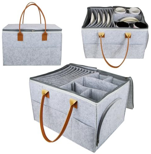 BOFUNX Filz Geschirrhalter Camping Geschirr Aufbewahrung Tellerhalter Organizer Tassenhalter Filztaschen für Teller Geschirr Schüssel Camping Wohnmobill Wohnwagen
