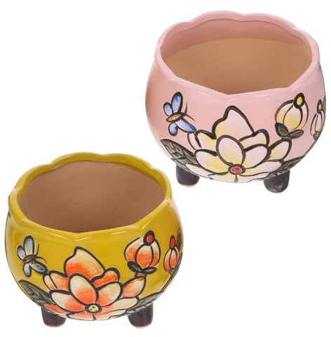 Unomor 2St Handbemalter Sukkulenten-Blumentopf klein Indoor-Pflanzgefäße Mini Vasen Wohnkultur Anlage Bonsaischale saftiger Kaktustopf Schreibtisch Pflanze Dekorationen schmücken Keramik