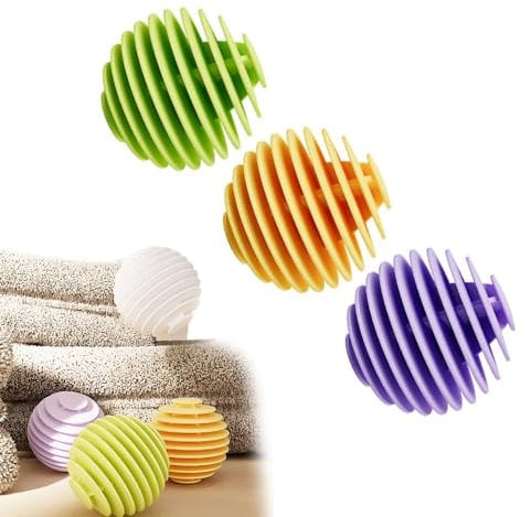 Bmeigo 3PCS Tumble Dryer Balls, Reusable Laundry Ball for Washing Machine Rubber Non-melt Soft Energy Saving Clothes Washing Balls for Home Dormitory(Green, Purple, Yellow)