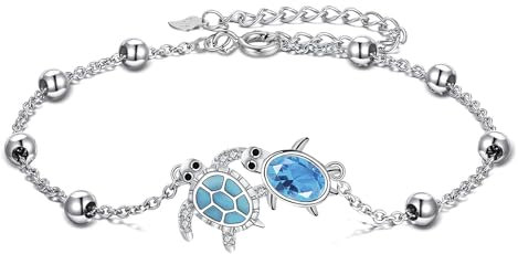 Micory Schildkröte Fußkettchen Damen 925 Silber Fußkette Strand Sommer Verstellbar Schmuck Geschenke für Damen Mädchen