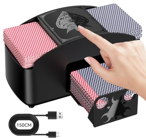 HJCMikee Automatische kartenmischmaschine 1-2 Deck,elektrische UNO kartenmischer für Spielkarte Skyjo Blackjack,Batterie oder USB-C betreiben mischmaschine Karten für Casino Poker -Kosmisches Schwarz